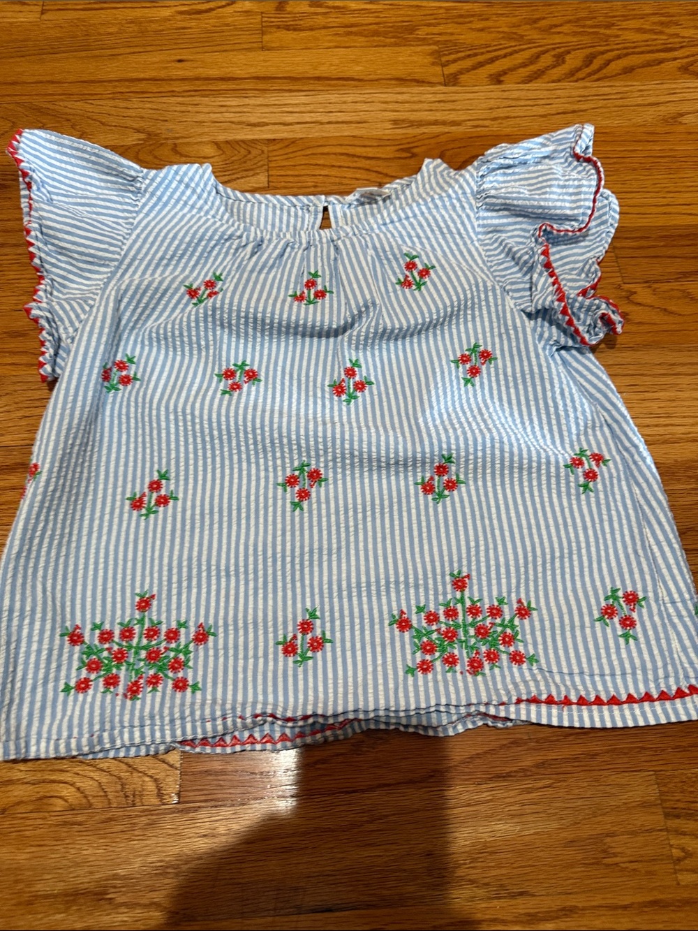 Crewcuts Blue & White Stripe Floral Embroidered Top
